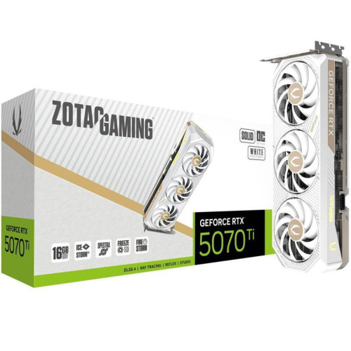 Видеокарта Zotac RTX5070Ti SOLID CORE OC WHITE ED 16GB GDD7 256bit 3xDP HDMI 3FAN PREMIUM PACK