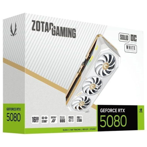 Видеокарта Zotac PCI-E 5.0 RTX 5080 SOLID OC WHITE ED NVIDIA GeForce RTX 5080 16Gb 256bit GDDR7 2640/30000 HDMIx1 DPx3 HDCP Ret Видеокарта Zotac PCI-E 5.0 RTX 5080 SOLID OC WHITE ED NVIDIA GeForce RTX 5080 16Gb 256bit GDDR7 2640/30000 HDMIx1 DPx3 HDCP Ret