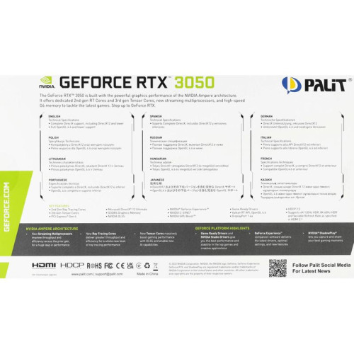Видеокарта Palit PCI-E 4.0 RTX3050 STORMX NVIDIA GeForce RTX 3050 8Gb 128bit GDDR6 1042/14000 DVIx1 HDMIx1 DPx1 HDCP Ret [NE63050018P1-1070F]