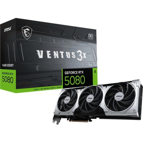 Видеокарта MSI PCI-E RTX 5080 16GB VENTUS 3X OC PLUS NVIDIA GeForce RTX 5080 16Gb 256bit GDDR7 2640/30000 HDMIx1 DPx3 HDCP Ret