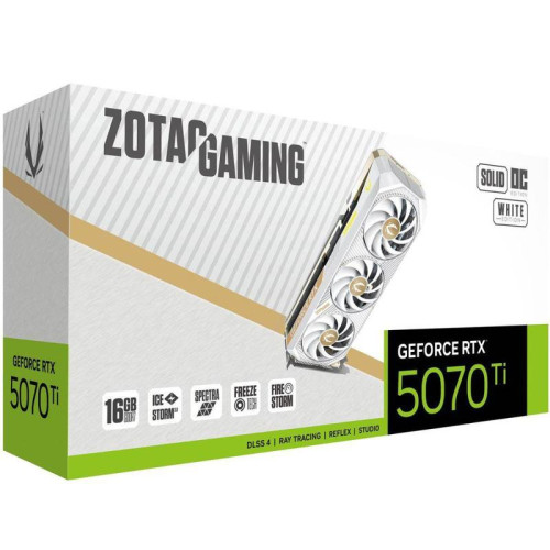 Видеокарта Zotac RTX5070Ti SOLID CORE OC WHITE ED 16GB GDD7 256bit 3xDP HDMI 3FAN PREMIUM PACK