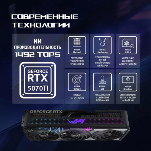 Видеокарта Asus PCI-E 5.0 ROG-STRIX-RTX5070TI-O16G-GAMING NVIDIA GeForce RTX 5070TI 16Gb 256bit GDDR7 2588/28000 HDMIx2 DPx3 HDCP Ret