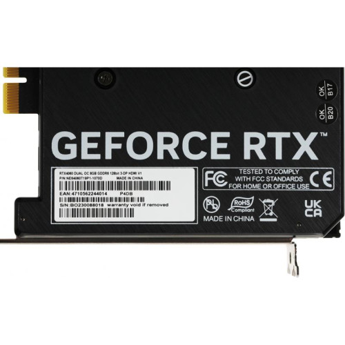 Видеокарта Palit PCI-E 4.0 RTX4060 DUAL OC NVIDIA GeForce RTX 4060 8Gb 128bit GDDR6 1830/17000 HDMIx1 DPx3 HDCP Ret [NE64060T19P1-1070D]