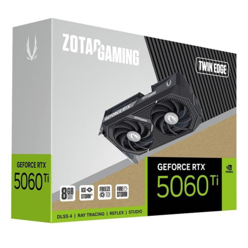 Видеокарта Zotac PCI-E 5.0 RTX 5060TI 8GB TWIN EDGE NVIDIA GeForce RTX 5060TI 8Gb 128bit GDDR7 2572/28000 HDMIx1 DPx3 HDCP Ret