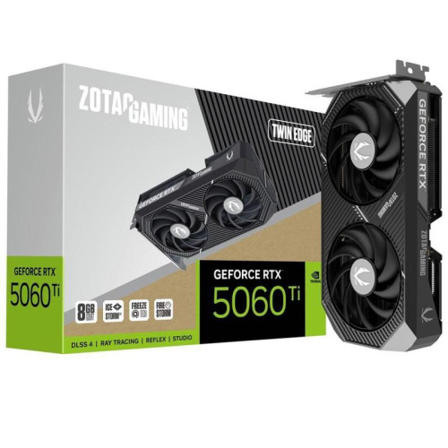 Видеокарта Zotac PCI-E 5.0 RTX 5060TI 8GB TWIN EDGE NVIDIA GeForce RTX 5060TI 8Gb 128bit GDDR7 2572/28000 HDMIx1 DPx3 HDCP Ret
