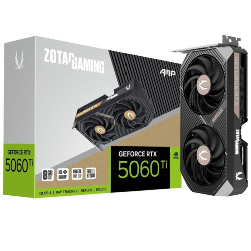 Видеокарта Zotac PCI-E 5.0 RTX 5060TI 8GB AMP NVIDIA GeForce RTX 5060TI 8Gb 128bit GDDR7 2632/28000 HDMIx1 DPx3 HDCP Ret