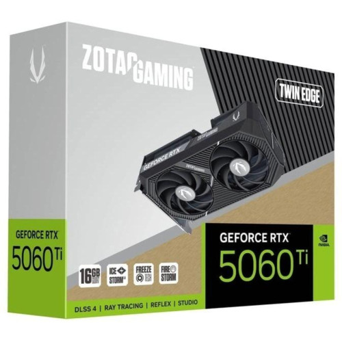 Видеокарта Zotac PCI-E 5.0 RTX 5060TI 16GB TWIN EDGE NVIDIA GeForce RTX 5060TI 16Gb 128bit GDDR7 2572/28000 HDMIx1 DPx3 HDCP Ret