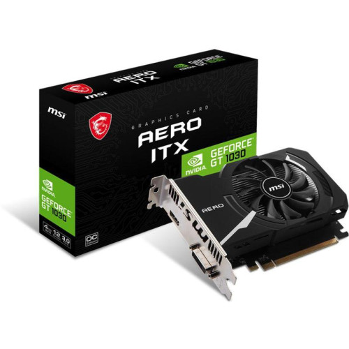 Видеокарта MSI PCI-E GT 1030 AERO ITX 4GD4 OC NVIDIA GeForce GT 1030 4Gb 64bit DDR4 2100/2100 HDMIx1 HDCP Ret [GT 1030 AERO ITX 4GD4 OC]