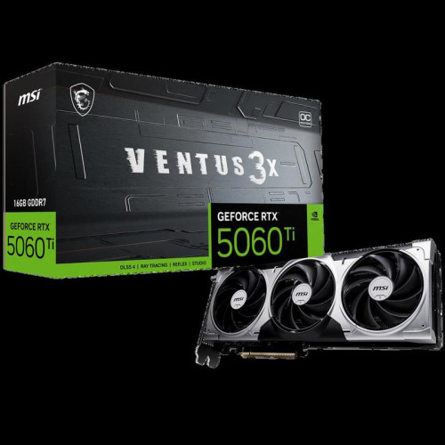 Видеокарта MSI PCI-E 5.0 RTX 5060 Ti 16G VENTUS 3X OC NVIDIA GeForce RTX 5060TI 16Gb 128bit GDDR7 2602/28000 HDMIx1 DPx3 HDCP Ret