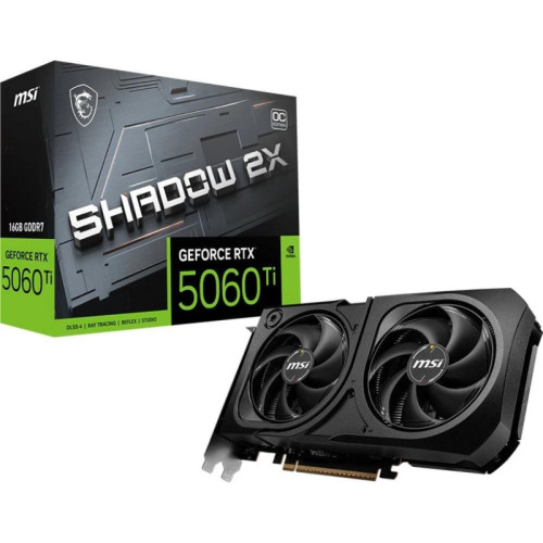 Видеокарта MSI PCI-E 5.0 RTX 5060TI 16G SHADOW 2X OC PLUS NVIDIA GeForce RTX 5060TI 16Gb 128bit GDDR7 2602/28000 HDMIx1 DPx3 HDCP Ret