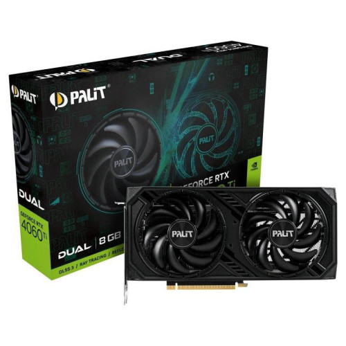 Видеокарта Palit PCI-E 4.0 RTX4060TI DUAL NVIDIA GeForce RTX 4060TI 8Gb 128bit GDDR6 2310/18000 HDMIx1 DPx3 HDCP Ret [NE6406T019P1-1060D]
