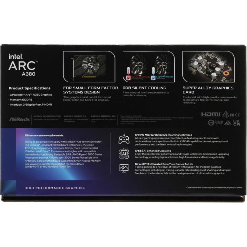 Видеокарта Asrock PCI-E 4.0 A380 CLI 6GO INTEL ARC A380 6Gb 96bit GDDR6 2250/15500 HDMIx1 DPx3 HDCP Ret [A380 CLI 6GO]