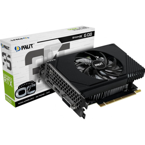Видеокарта Palit PCI-E 4.0 RTX3050 STORMX OC NVIDIA GeForce RTX 3050 6Gb 96bit GDDR6 1042/14000 DVIx1 HDMIx1 DPx1 HDCP Ret [NE63050S18JE-1070F/1072F]