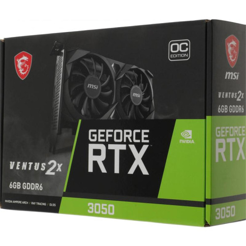 Видеокарта MSI PCI-E 4.0 RTX 3050 VENTUS 2X E 6G OC NVIDIA GeForce RTX 3050 6Gb 96bit GDDR6 1492/14000 HDMIx2 DPx1 HDCP Ret [RTX 3050 VENTUS 2X E 6G OC]