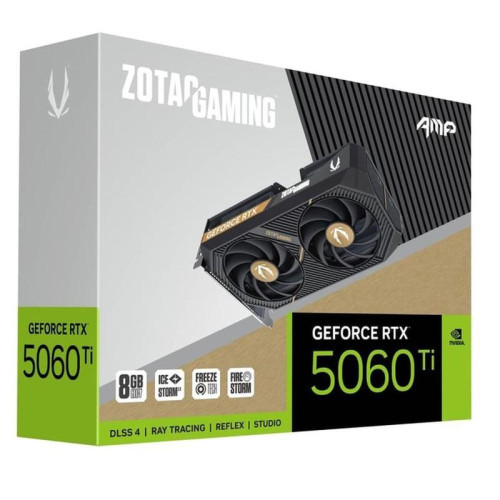 Видеокарта Zotac PCI-E 5.0 RTX 5060TI 8GB AMP NVIDIA GeForce RTX 5060TI 8Gb 128bit GDDR7 2632/28000 HDMIx1 DPx3 HDCP Ret