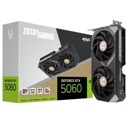 Видеокарта Zotac PCI-E 5.0 RTX 5060 AMP NVIDIA GeForce RTX 5060 8Gb 128bit GDDR7 2550/28000 HDMIx1 DPx3 HDCP Ret