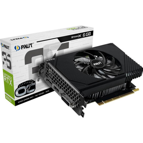 Видеокарта Palit PCI-E 4.0 RTX3050 STORMX OC NVIDIA GeForce RTX 3050 6Gb 96bit GDDR6 1042/14000 DVIx1 HDMIx1 DPx1 HDCP Ret [NE63050S18JE-1070F/1072F]