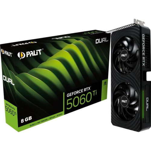 Видеокарта Palit PCI-E 5.0 RTX5060Ti DUAL NVIDIA GeForce RTX 5060TI 8Gb 128bit GDDR7 2407/28000 HDMIx1 DPx3 HDCP Ret
