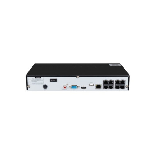 IP-видеорегистратор/ IP-видеорегистратор 8 канальный 8MP с 8 POE; Входящий поток на запись: до 80Mb/s; Запись : разрешение до 8MP; HDD:1 SATA3 до 8Тб; Видеовыходы: 1 HDMI, 1 VGA;Поддержка H.265/H.264; Сеть: 1gb; 8 POE портов; USB: 2 порта 2.0; Аудио вых 1