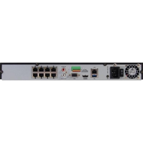 8-ми канальный IP-регистратор c 8-ю PoE/ 8-ми канальный IP-регистратор c 8-ю PoE интерфейсами, Видеовход: 8 IP@8Мп; Аудиовход: 1 канал RCA, Видеовыход: 1 VGA и 1 HDMI до 4К, Аудиовыход, 1 канал RCA, Видеосжатие H.265+/H.265/H.264+/H.264, Вх поток 80 Мбит/ 8-ми канальный IP-регистратор c 8-ю PoE/ 8-ми канальный IP-регистратор c 8-ю PoE интерфейсами, Видеовход: 8 IP@8Мп; Аудиовход: 1 канал RCA, Видеовыход: 1 VGA и 1 HDMI до 4К, Аудиовыход, 1 канал RCA, Видеосжатие H.265+/H.265/H.264+/H.264, Вх поток 80 Мбит/
