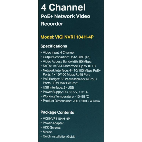 4-канальный сетевой видеорегистратор с поддержкой PoE/ 4 Channel PoE Network Video Recorder 4-канальный сетевой видеорегистратор с поддержкой PoE/ 4 Channel PoE Network Video Recorder