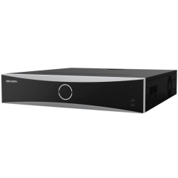 32-х канальный IP-видеорегистратор с технологией AcuSense,аудиовход 1 RCA; 2 VGA до 1080Р и 2 HDMI до 4К+1080P; аудиовыход 1 RCA, Вх поток 256Мб/с; исх поток 160Мб/с; разрешение записи до 12Мп; синхр.воспр. 12 каналов@2Мп; 8 SATA до 10Тб; 1 eSATA, трев 16