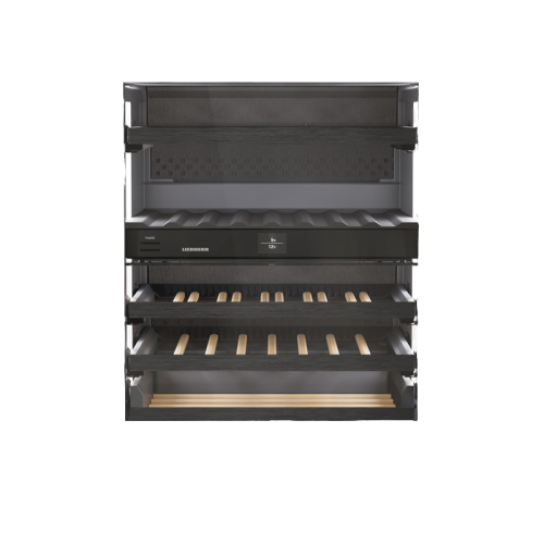 Винные шкафы Liebherr/ Vinidor Selection, высота 86-92 см, 2 темп. зоны, дверь стеклопакет, рамка двери GlassBlack, TipOpen, сенсорный дисплей Touch&Swipe. Важно: увеличенная высота встраивания: 86-92 см