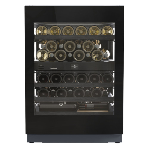 Винные шкафы Liebherr/ Vinidor Selection, высота 86-92 см, 2 темп. зоны, дверь стеклопакет, рамка двери GlassBlack, TipOpen, сенсорный дисплей Touch&Swipe. Важно: увеличенная высота встраивания: 86-92 см