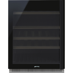 Винные шкафы SMEG/ Холодильный шкаф для вина встраиваемый, ВхШхГ 820х595х566 мм, петли слева, черное стекло.