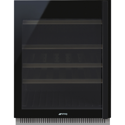 Винные шкафы SMEG/ Холодильный шкаф для вина встраиваемый, ВхШхГ 820х595х566 мм, петли слева, черное стекло.