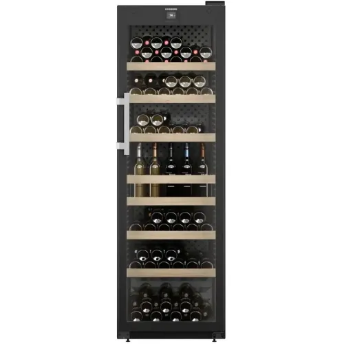 Винный шкаф LIEBHERR/  Серия Perfection, дверь со стеклопакетом с защитой от УФ-излучения, ручка с толкателем, электронный замок, в. 188,4 см, ш. 60 см, макс. кол-во бутылок Бордо (0,75 л): 188 бут., черный цвет