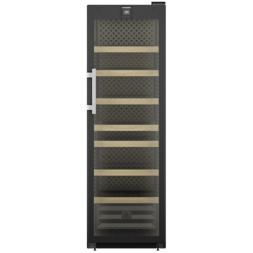 Винный шкаф LIEBHERR/  Серия Perfection, дверь со стеклопакетом с защитой от УФ-излучения, ручка с толкателем, электронный замок, в. 188,4 см, ш. 60 см, макс. кол-во бутылок Бордо (0,75 л): 188 бут., черный цвет