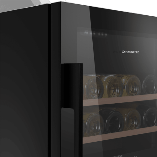 Винный шкаф MAUNFELD MFWC-85D28  ВхШхГ 875х480х435 мм, 28 бутылок, от 5 ° C до 22 ° C, отдельностоящий, полезный объем 80 л, электронный термостат, индикация температуры, диапазон влажности 50-80%, вентилятор для распределения температуры, звуковой сигнал