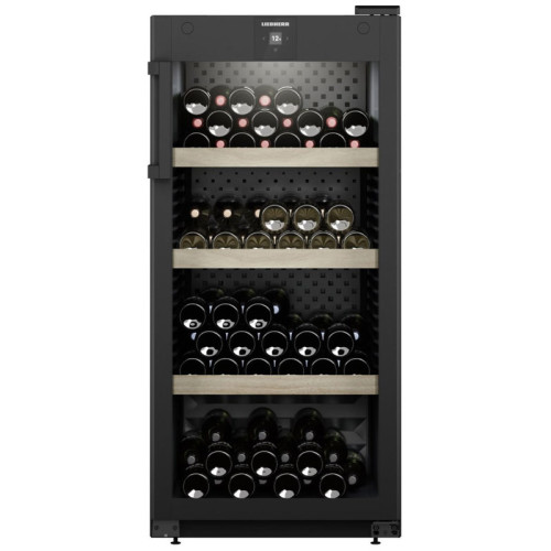 Винный шкаф LIEBHERR/  Серия GrandCru, дверь со стеклопакетом с защитой от УФ-излучения, в. 128,4 см, ш. 60 см, макс. кол-во бутылок Бордо (0,75 л): 142 бут., жесткая ручка, черный цвет