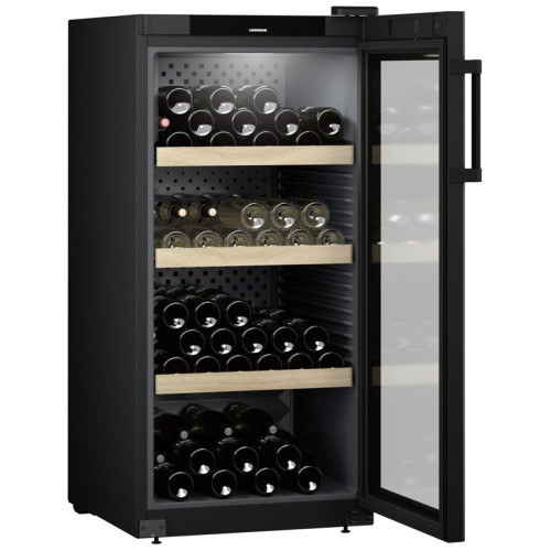 Винный шкаф LIEBHERR/  Серия GrandCru, дверь со стеклопакетом с защитой от УФ-излучения, в. 128,4 см, ш. 60 см, макс. кол-во бутылок Бордо (0,75 л): 142 бут., жесткая ручка, черный цвет