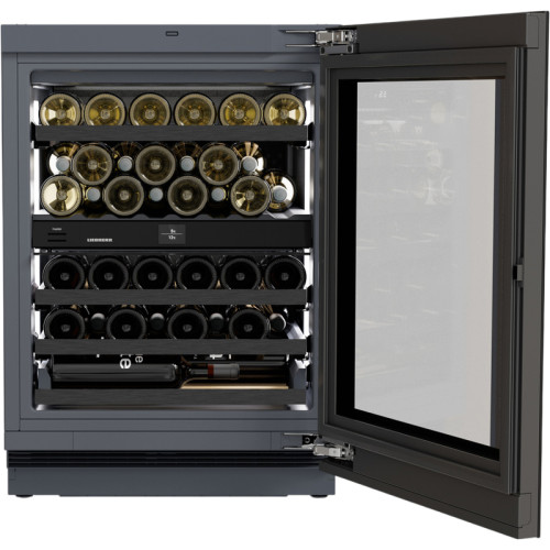 Винные шкафы Liebherr/ Vinidor Selection, высота 86-92 см, 2 темп. зоны, дверь стеклопакет, рамка двери GlassBlack, TipOpen, сенсорный дисплей Touch&Swipe. Важно: увеличенная высота встраивания: 86-92 см