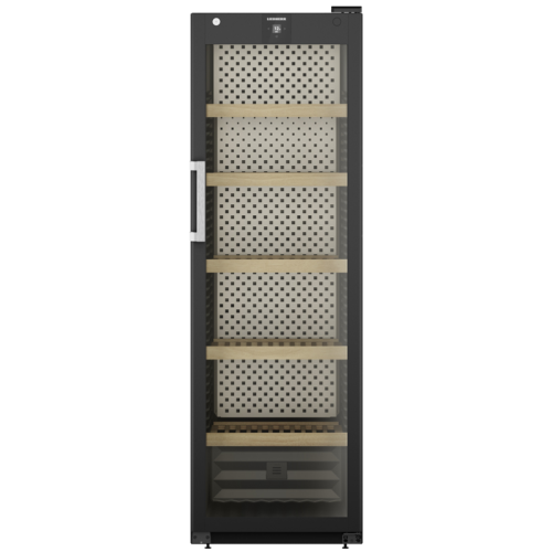 Винный шкаф LIEBHERR/  Серия GrandCru Selection, дверь со стеклопакетом с защитой от УФ-излучения, жесткая ручка из алюминия, в. 188,4 см, ш. 60 см, макс. кол-во бутылок Бордо (0,75 л): 229 бут., черный цвет