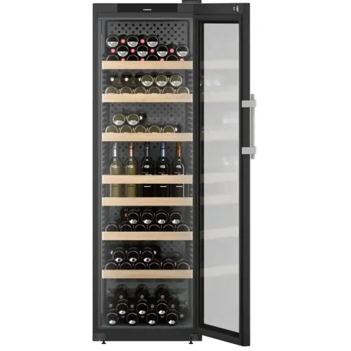 Винный шкаф LIEBHERR/  Серия Perfection, дверь со стеклопакетом с защитой от УФ-излучения, ручка с толкателем, электронный замок, в. 188,4 см, ш. 60 см, макс. кол-во бутылок Бордо (0,75 л): 188 бут., черный цвет