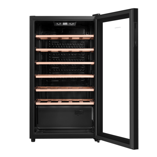 Винный шкаф MAUNFELD MFWC-85S34 ВхШхГ 875х480х435 мм, 34 бутылок, от 5 ° C до 20 ° C, отдельностоящий, полезный объем 85 л, электронный термостат, индикация температуры, диапазон влажности 50-80%, вентилятор для распределения температуры, звуковой сигнал 