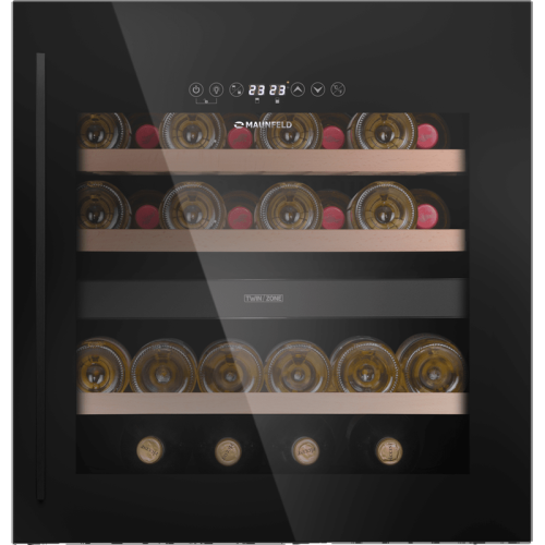 Встраиваемый винный шкаф/ Винный шкаф MAUNFELD MBWC-92DM36, 36 бутылок, от 5 ° C до 22 ° C, встраиваемый, полезный объем 85 л, электронный термостат, индикация температуры, диапазон влажности 50-80%, вентилятор распределения температуры, звуковой сигнал о