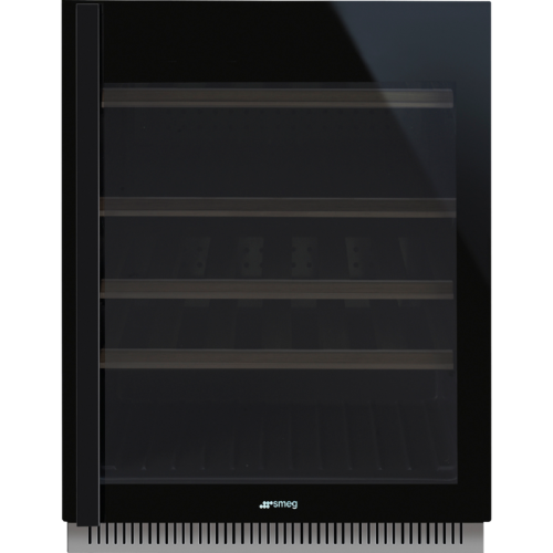 Винные шкафы SMEG/ Холодильный шкаф для вина встраиваемый, высота 82 см, петли справа, черное стекло.