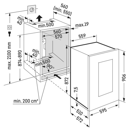 Винные шкафы LIEBHERR/ Винный шкаф LIEBHERR, высота ниши 88см, ВхШхГ 906х595х572 мм, TipOpen, черный цвет периметра стеклопакета
