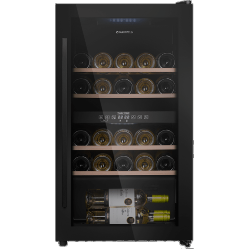 Винный шкаф MAUNFELD MFWC-85D28  ВхШхГ 875х480х435 мм, 28 бутылок, от 5 ° C до 22 ° C, отдельностоящий, полезный объем 80 л, электронный термостат, индикация температуры, диапазон влажности 50-80%, вентилятор для распределения температуры, звуковой сигнал