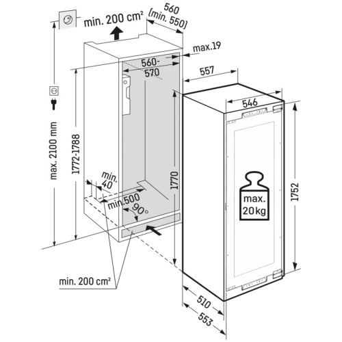 Винные шкафы LIEBHERR/ Винный шкаф LIEBHERR, ВхШхГ 1770х557х553 мм, высота ниши 178см, под декоративную панель