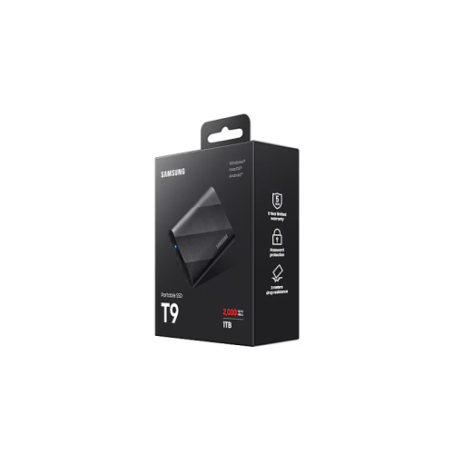 Внешние HDD и SSD/ Samsung External SSD T9, 1000GB, Type-C, USB 3.2 Gen2, R/W 2000/1950MB/s, 88x60x14mm, Black (12 мес.)