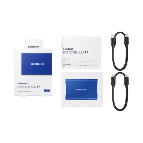 Твердотельный накопитель Samsung External SSD T7, 2000GB, USB Type-C, R/W 1000/1050MB/s, Blue