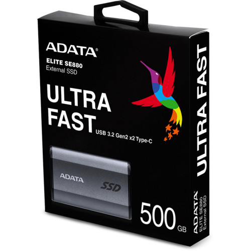 Твердотельный накопитель/ ADATA External SSD SE880, 512GB, Type-C, USB 3.2 Gen2х2, up to R/W 2000/2000 MB/s, 64.8x35x12.5mm, Titanium Gray (5 лет) Твердотельный накопитель/ ADATA External SSD SE880, 512GB, Type-C, USB 3.2 Gen2х2, up to R/W 2000/2000 MB/s, 64.8x35x12.5mm, Titanium Gray (5 лет)