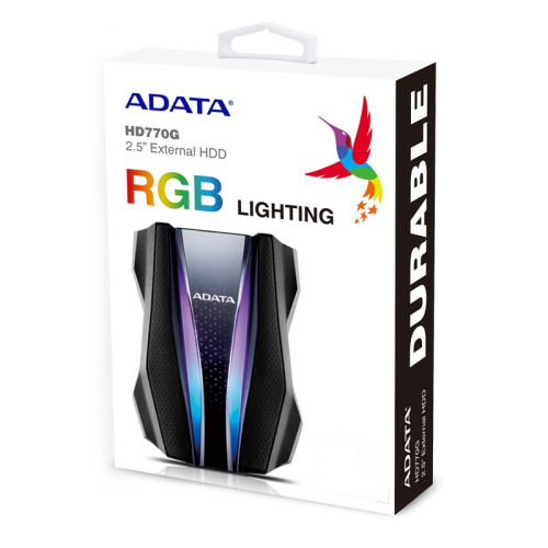 Внешний жесткий диск/ Portable HDD 1TB ADATA HD770G (Black), USB 3.2 Gen1, IP68, RGB lighting, 139x98x26mm, 270g /3 года/