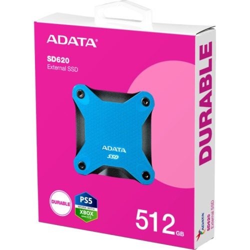 Твердотельный накопитель/ ADATA External SSD SD620, 512GB, Type-C, USB 3.2 Gen2, R/W 520/460 MB/s, 80x80x15mm, Blue (5 лет) Твердотельный накопитель/ ADATA External SSD SD620, 512GB, Type-C, USB 3.2 Gen2, R/W 520/460 MB/s, 80x80x15mm, Blue (5 лет)