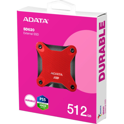 Твердотельный накопитель/ ADATA External SSD SD620, 512GB, Type-C, USB 3.2 Gen2, R/W 520/460 MB/s, 80x80x15mm, Red (5 лет) Твердотельный накопитель/ ADATA External SSD SD620, 512GB, Type-C, USB 3.2 Gen2, R/W 520/460 MB/s, 80x80x15mm, Red (5 лет)